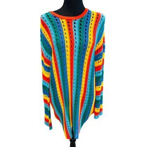Mumu Cruz Open Knit Sweater Rainbow Tropic S 100% Viscose Boho Chic Oversized S